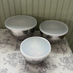 Vtg Revere Ware Stainless Steel Nesting Mixing Bowls Set of 3 Lids Ring Handle